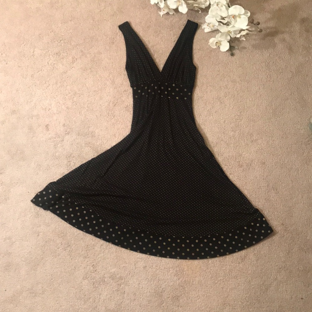 black and gold polkadotted dress